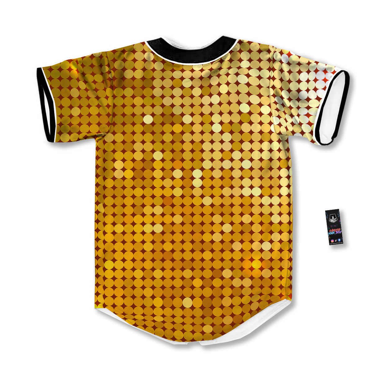 Disco Shiny Golden Texture Print Baseball Jersey-grizzshop