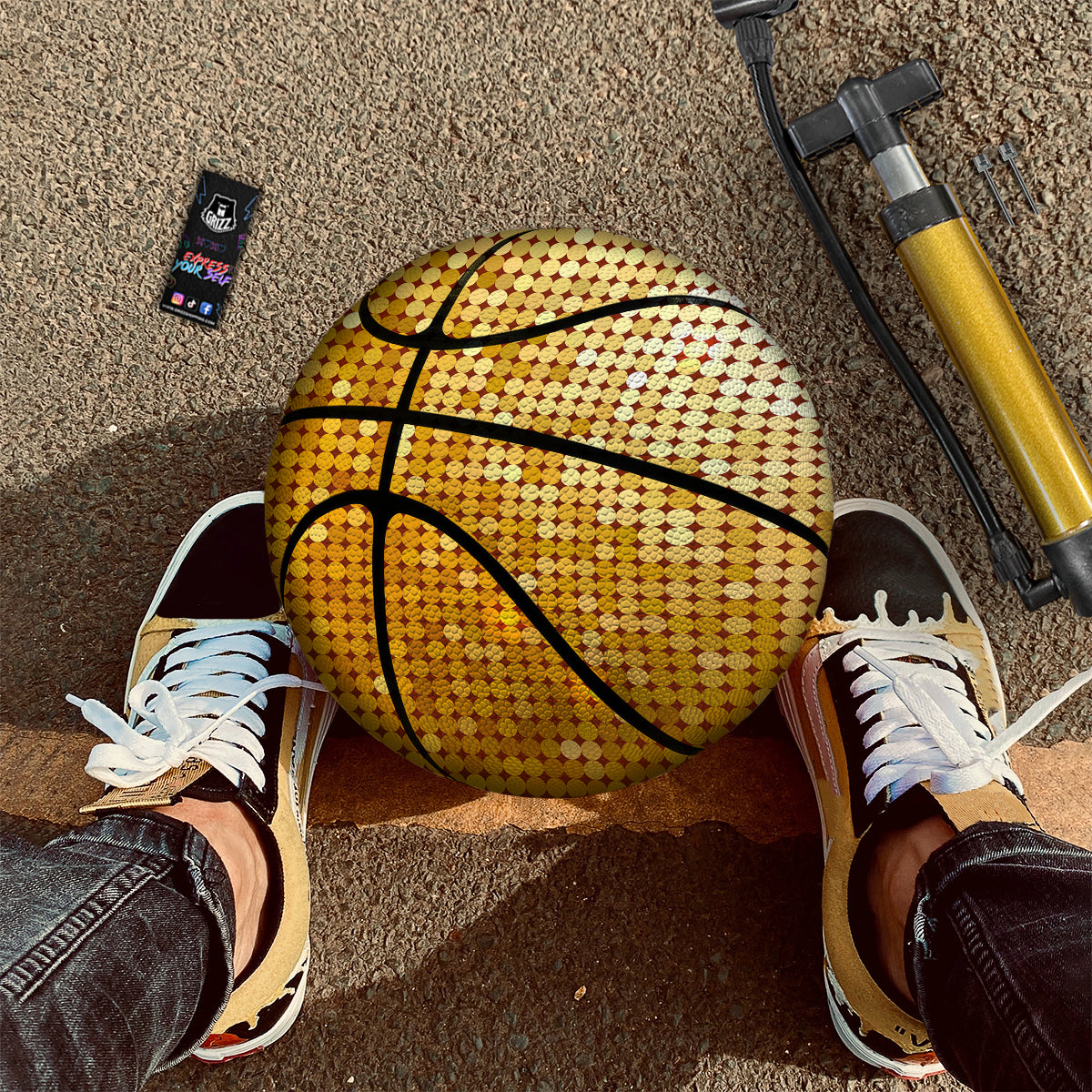 Disco Shiny Golden Texture Print Basketball-grizzshop