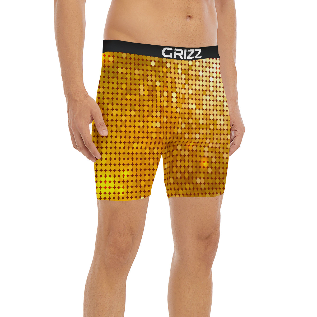 Disco Shiny Golden Texture Print Boxer Briefs-grizzshop