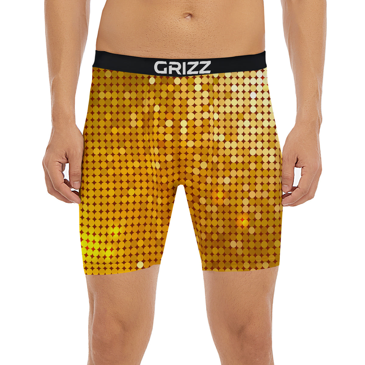Disco Shiny Golden Texture Print Boxer Briefs-grizzshop