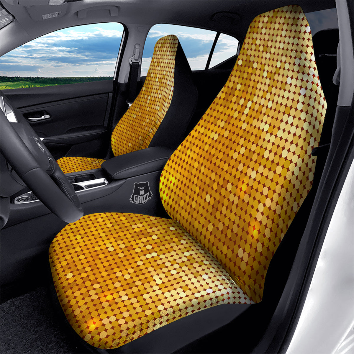 Disco Shiny Golden Texture Print Car Seat Covers-grizzshop