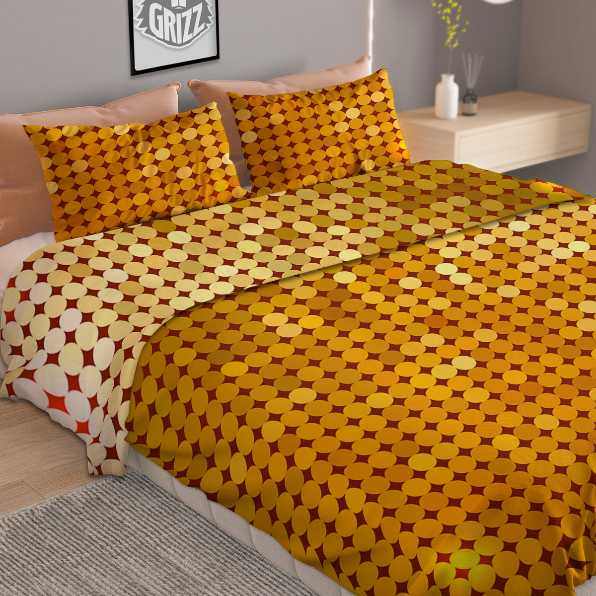 Disco Shiny Golden Texture Print Duvet Cover Bedding Set