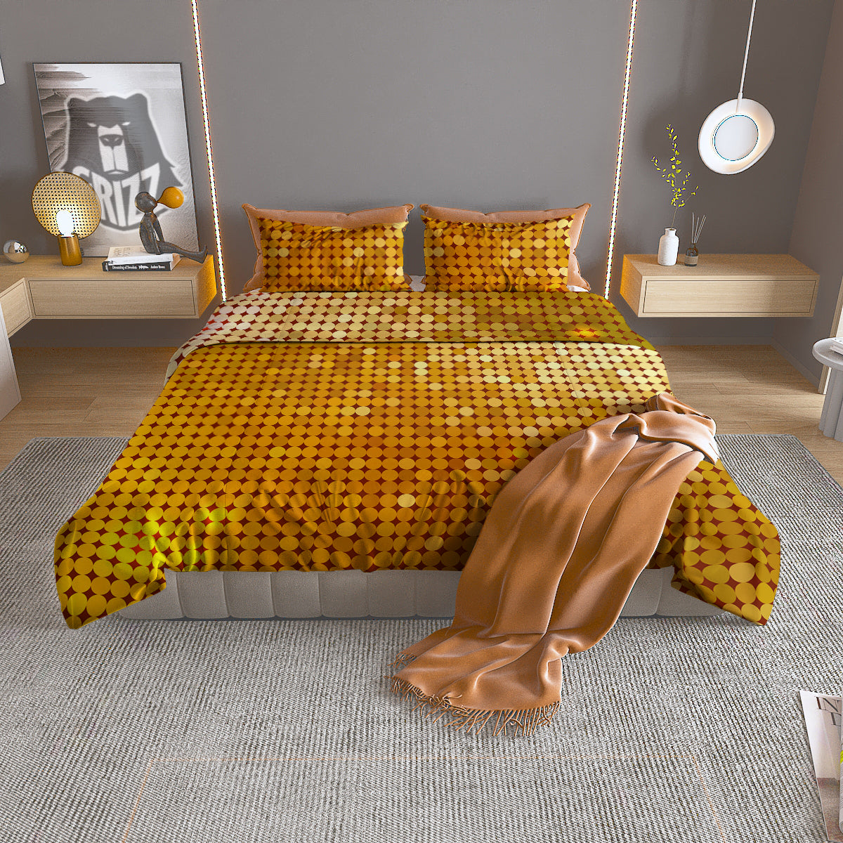 Disco Shiny Golden Texture Print Duvet Cover Bedding Set