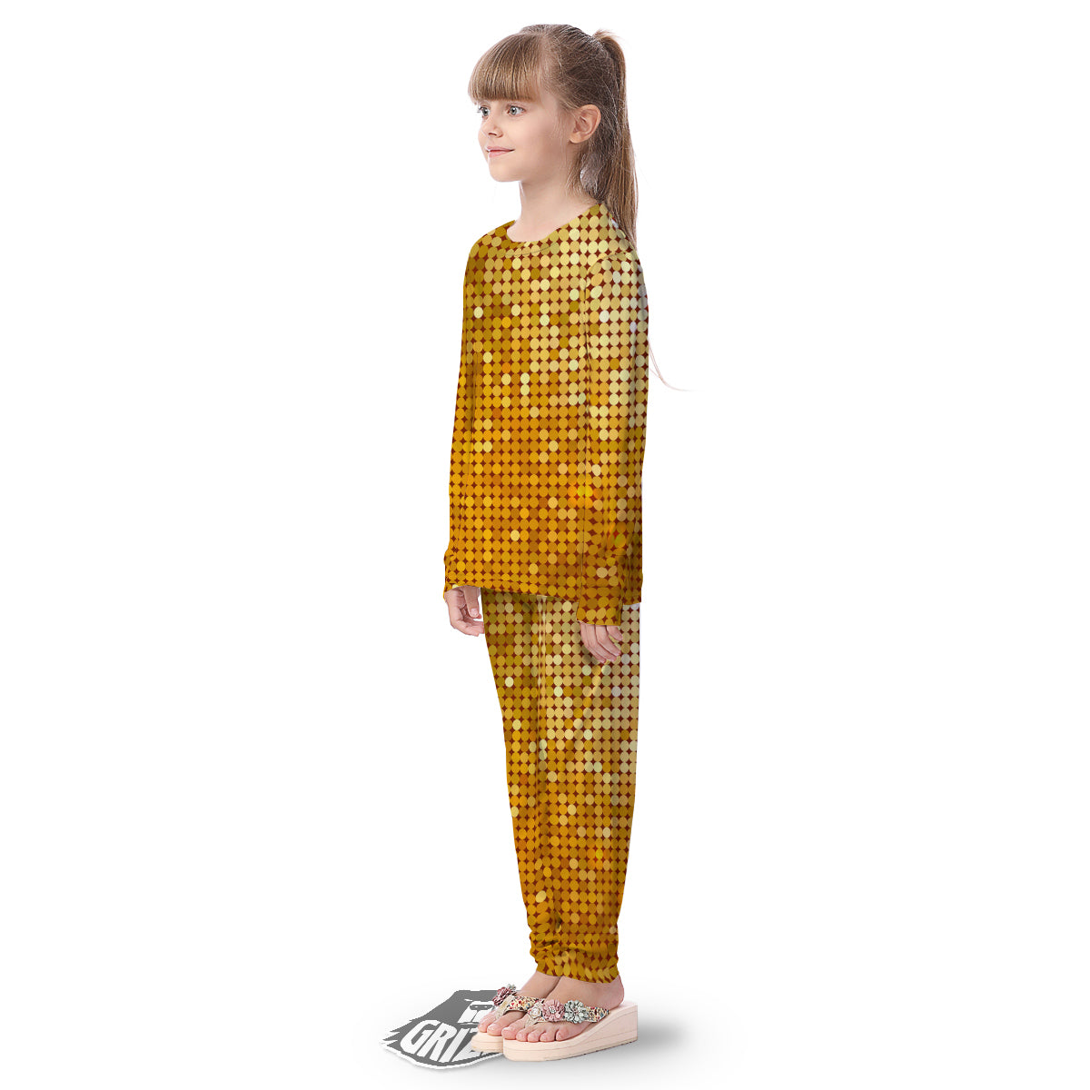 Disco Shiny Golden Texture Print Kid's Pajamas-grizzshop
