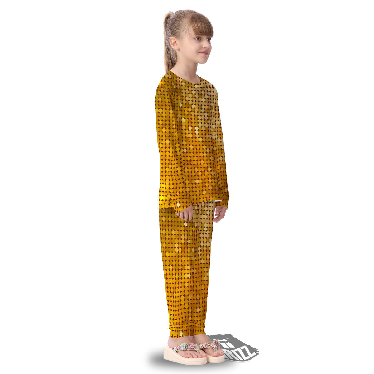 Disco Shiny Golden Texture Print Kid's Pajamas-grizzshop