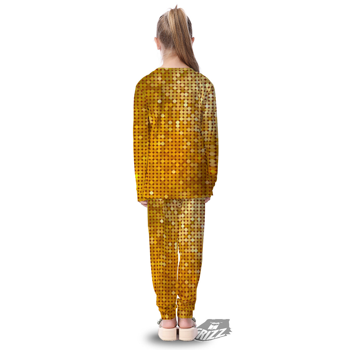 Disco Shiny Golden Texture Print Kid's Pajamas-grizzshop