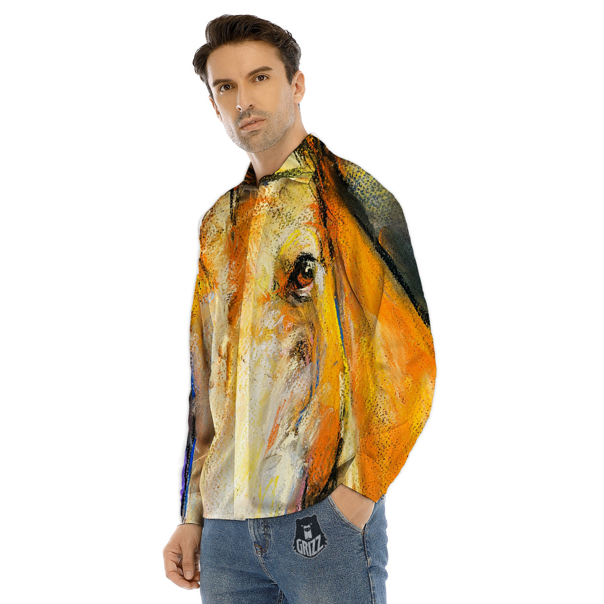Disco Shiny Golden Texture Print Men's Dress Shirts-grizzshop