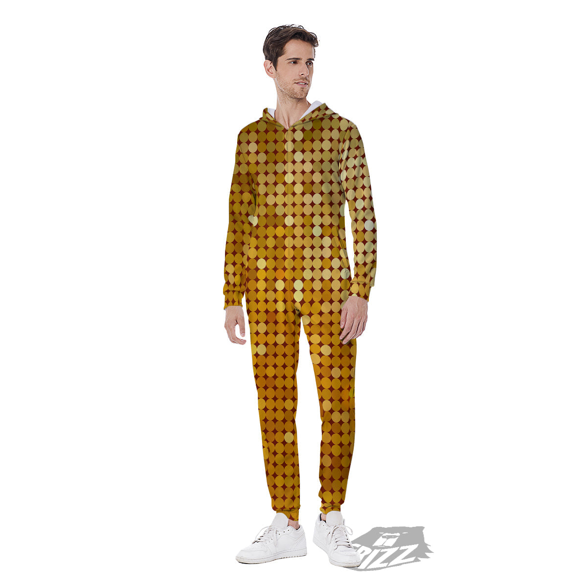 Disco Shiny Golden Texture Print Men's Jumpsuit-grizzshop