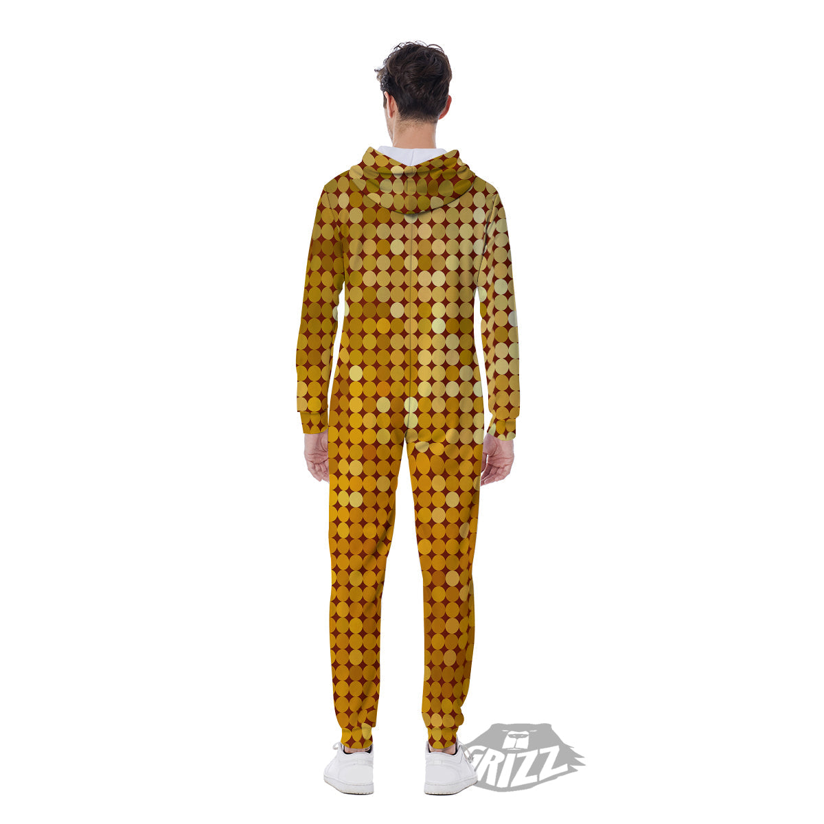 Disco Shiny Golden Texture Print Men's Jumpsuit-grizzshop