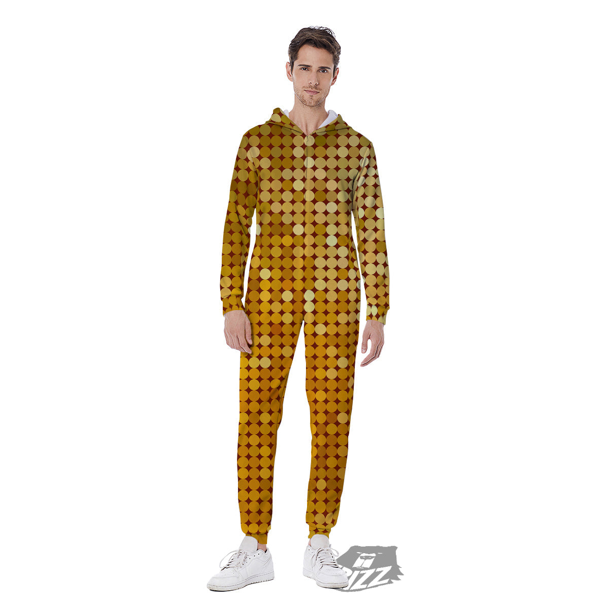 Disco Shiny Golden Texture Print Men's Jumpsuit-grizzshop