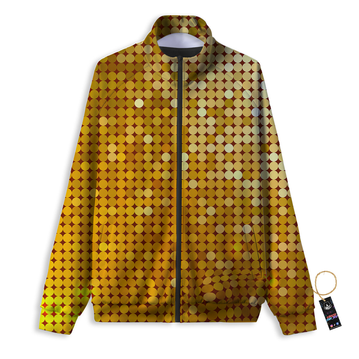 Disco Shiny Golden Texture Print Track Jacket-grizzshop