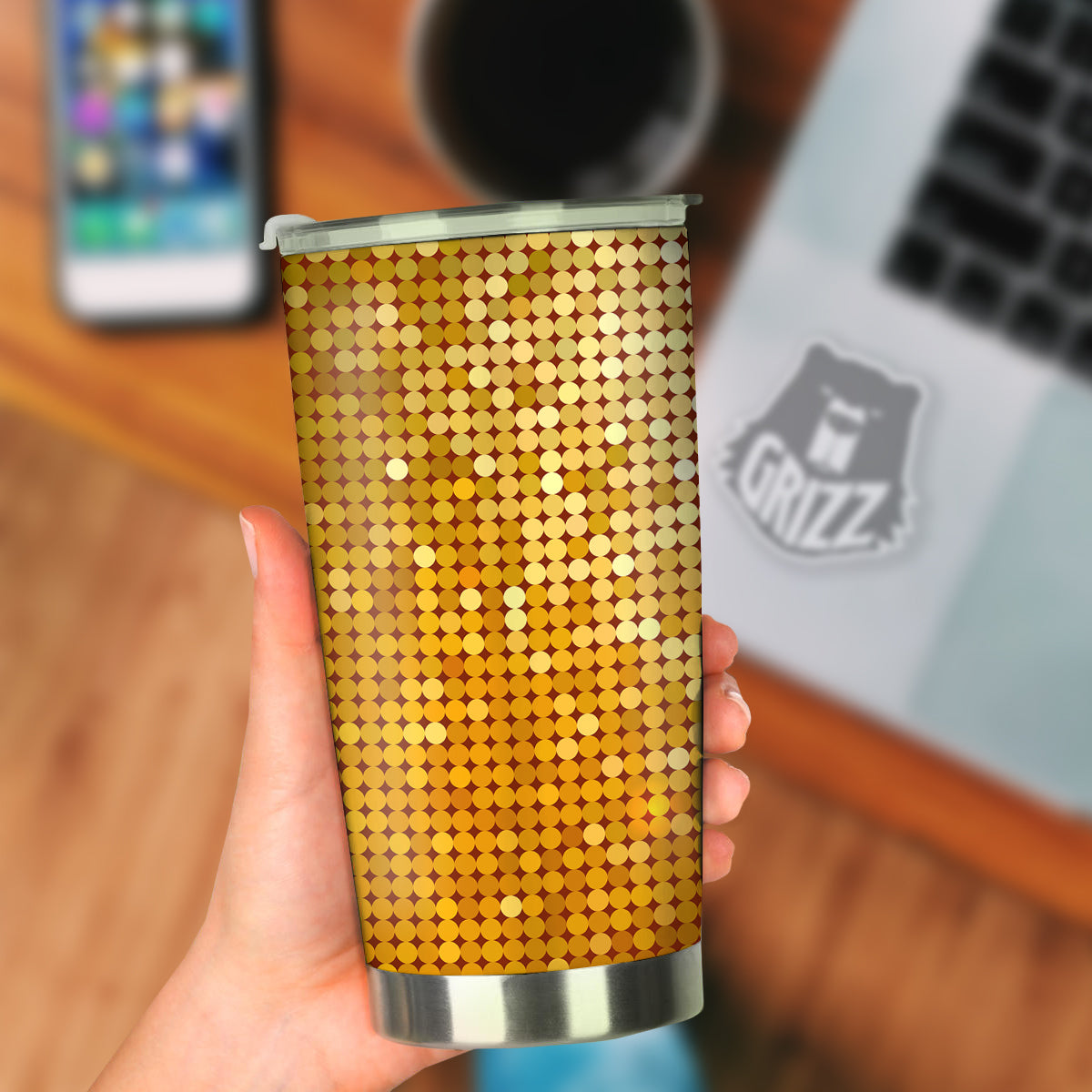 Disco Shiny Golden Texture Print Tumbler-grizzshop