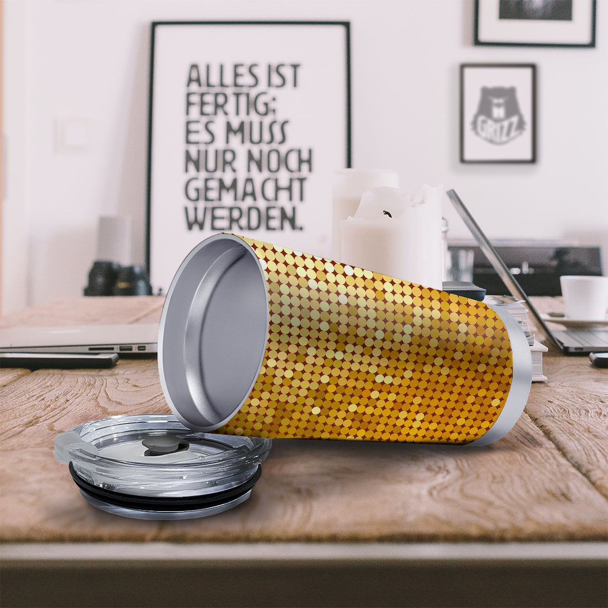 Disco Shiny Golden Texture Print Tumbler-grizzshop