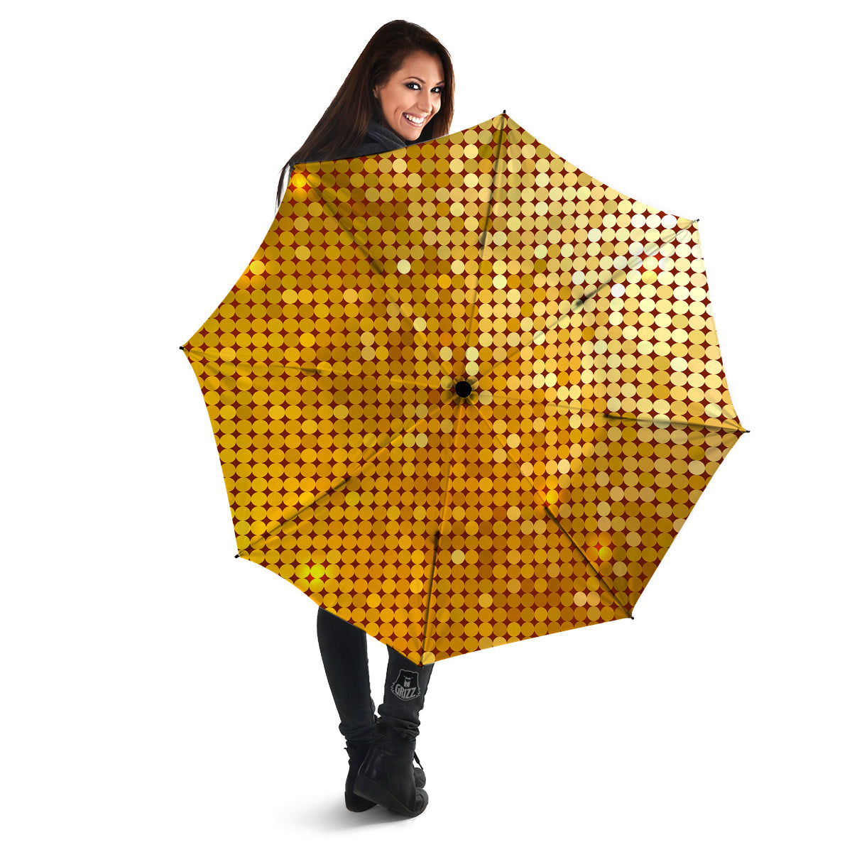 Disco Shiny Golden Texture Print Umbrella-grizzshop