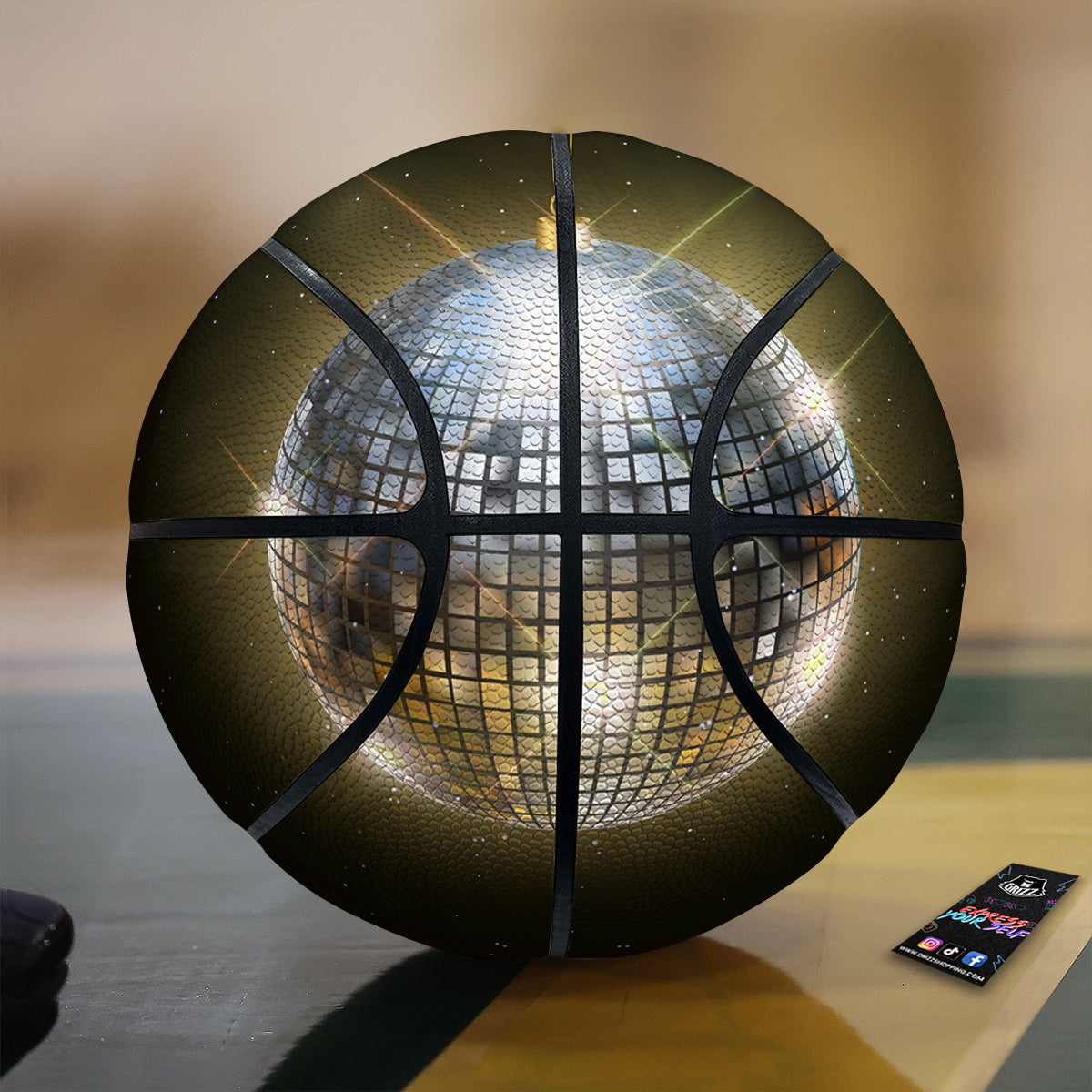 Disco Ball In Night Party Print Basketball