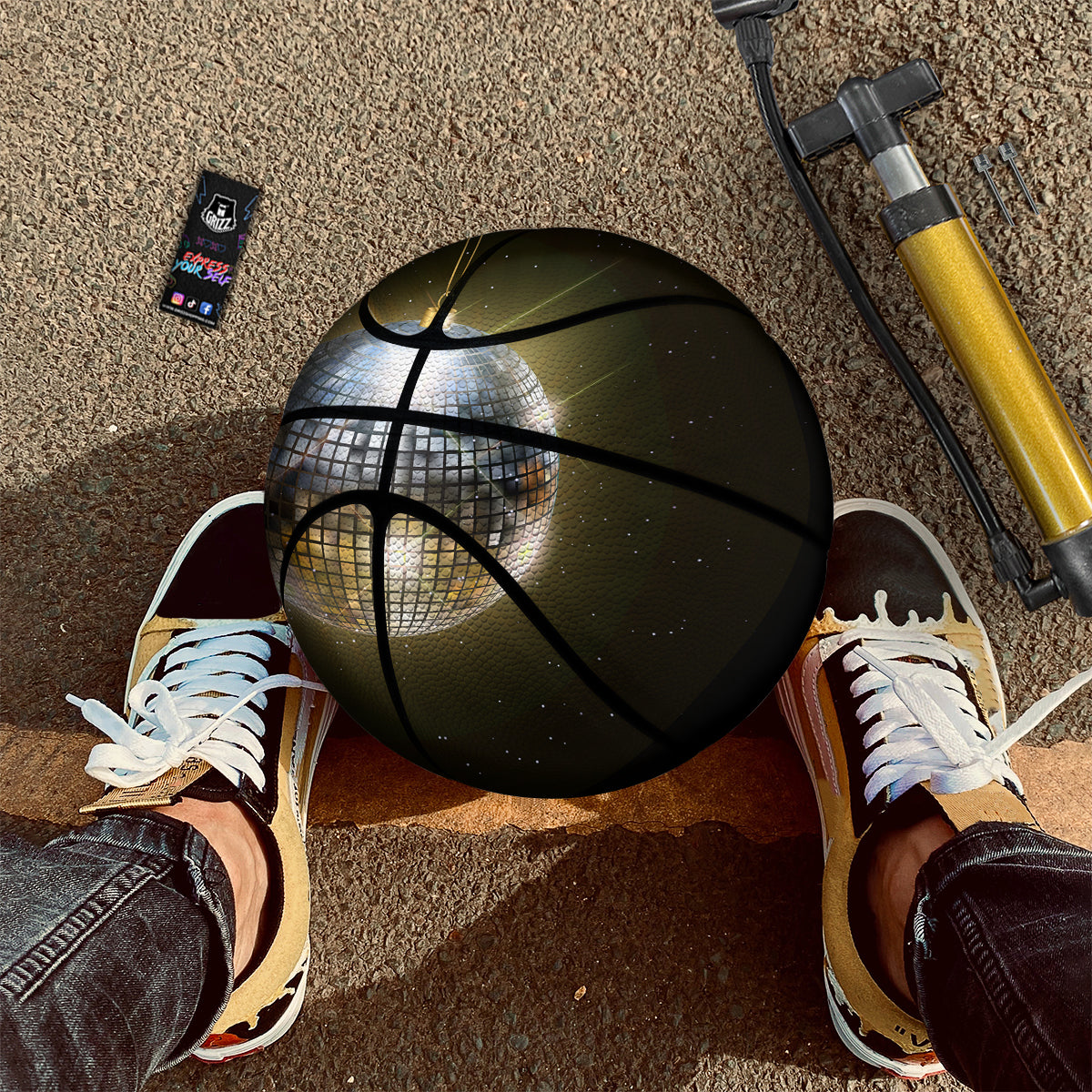 Disco Ball In Night Party Print Basketball