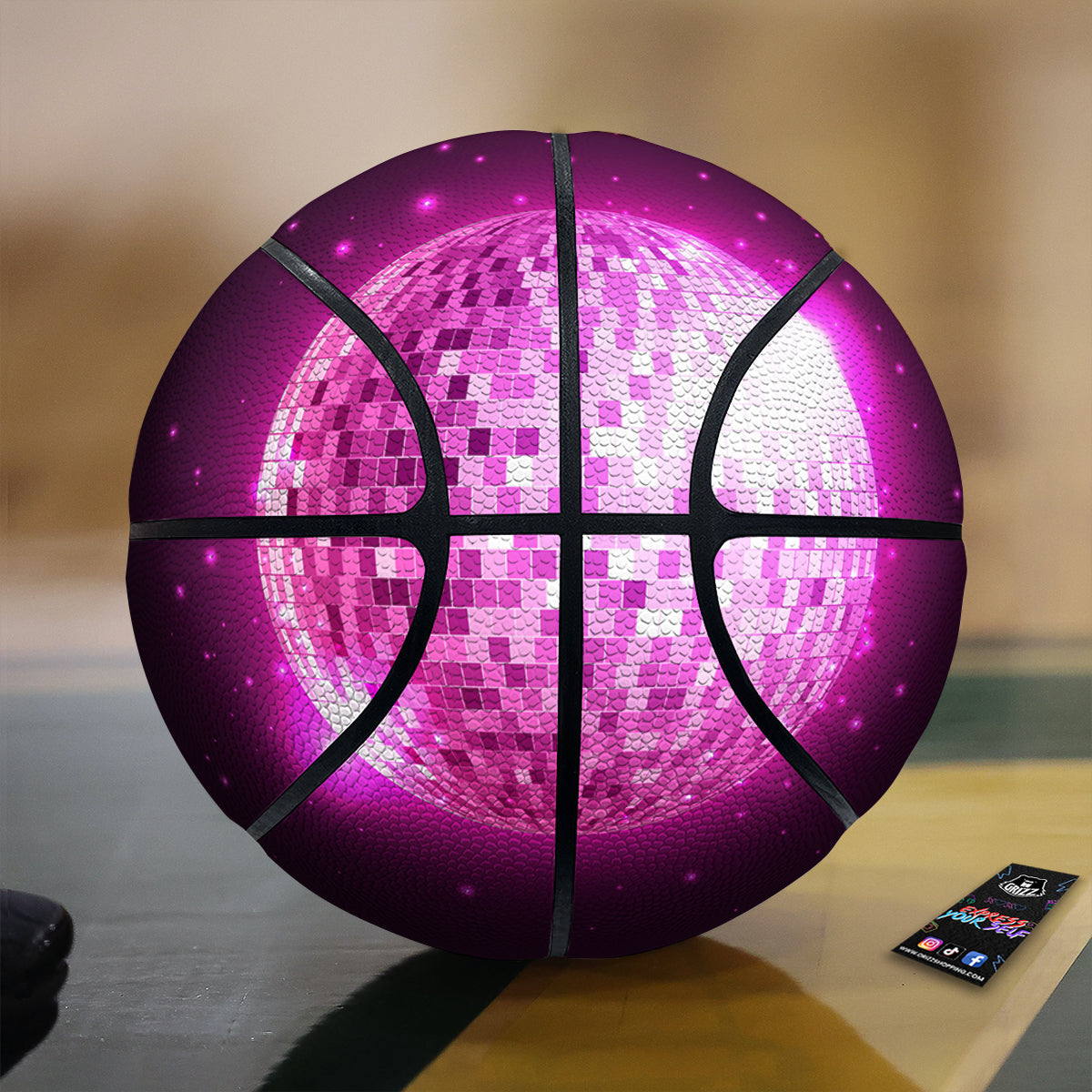 Disco Ball Light Pink Print Basketball