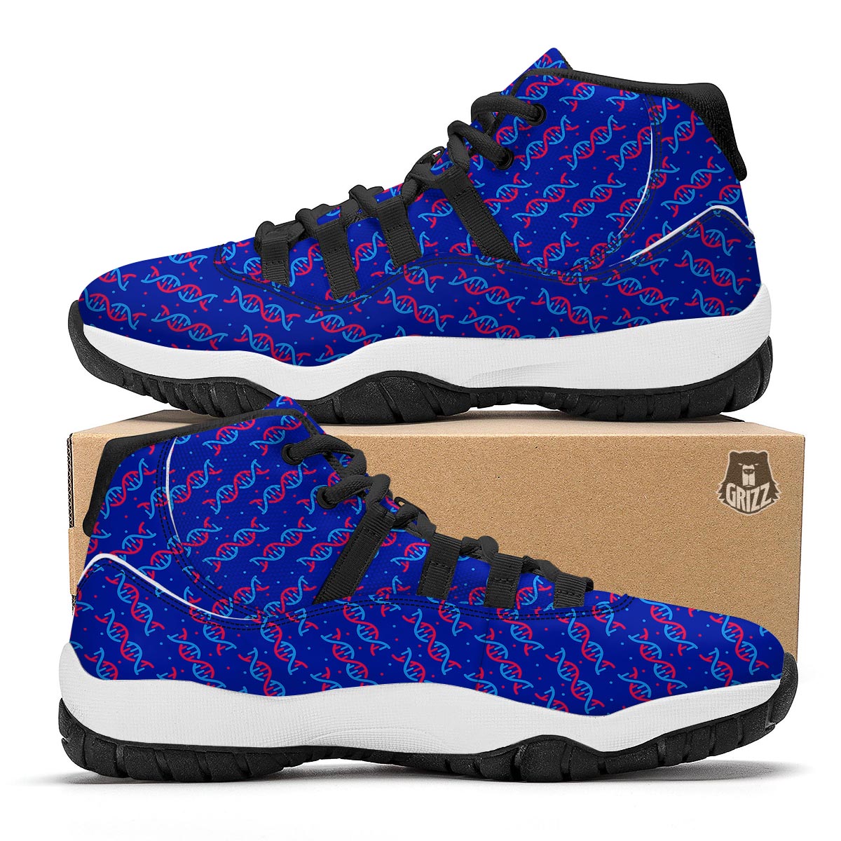 Dna Pattern Print Black Bball Shoes-grizzshop