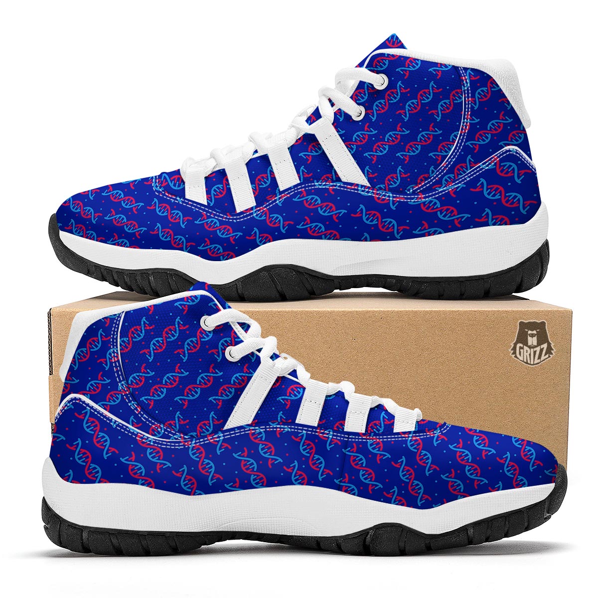 Dna Pattern Print White Bball Shoes-grizzshop