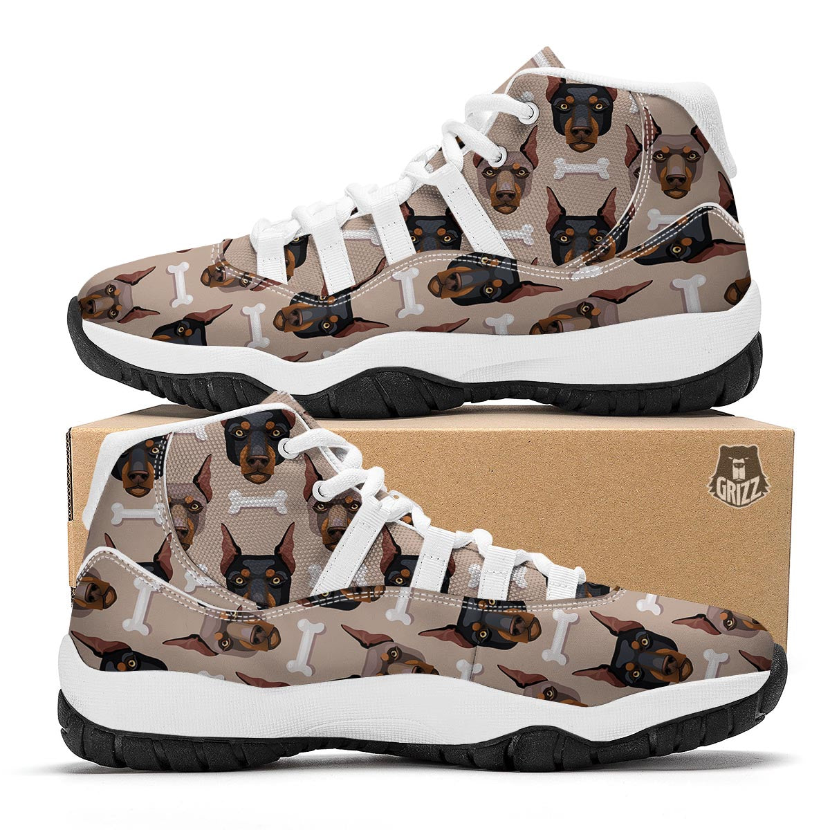 Doberman Dog Print Pattern White Bball Shoes-grizzshop