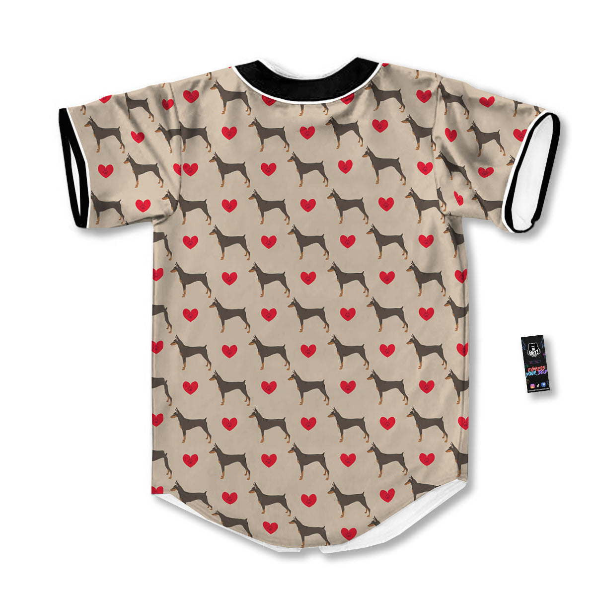 Dobermann Heart Print Pattern Baseball Jersey-grizzshop