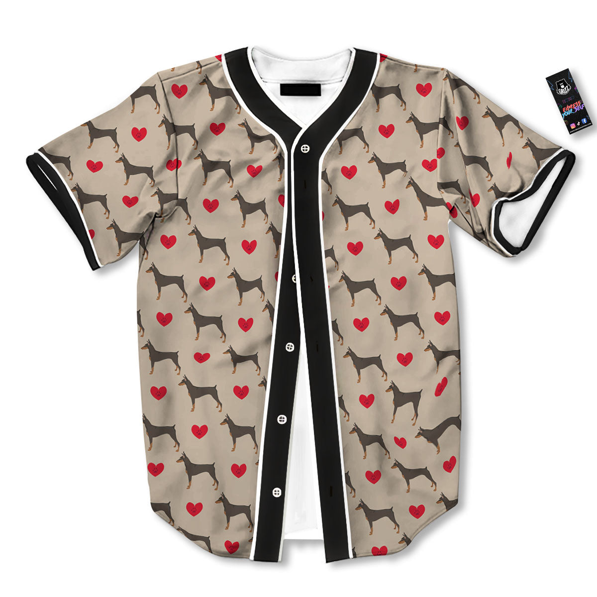 Dobermann Heart Print Pattern Baseball Jersey-grizzshop