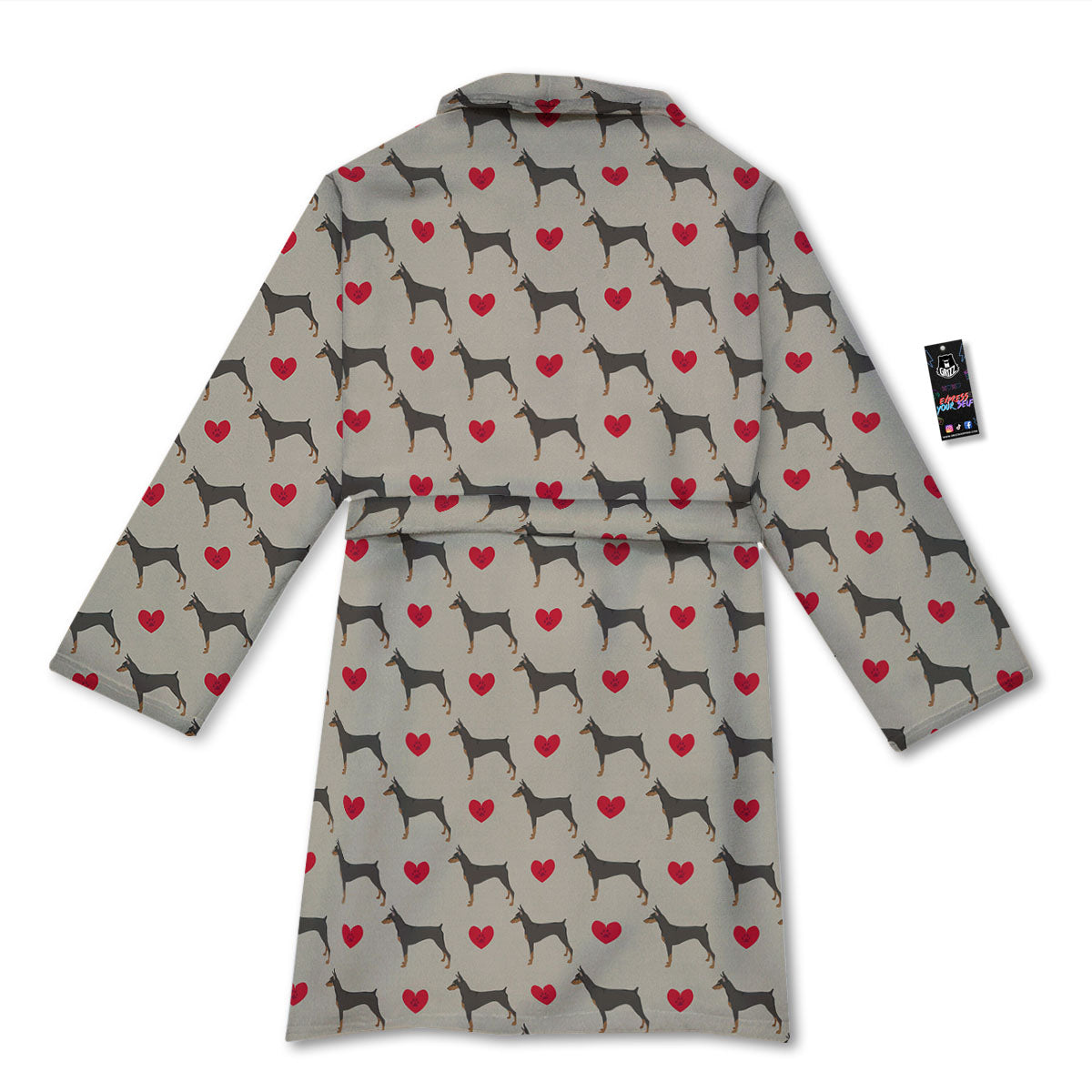 Dobermann Heart Print Pattern Bathrobe-grizzshop