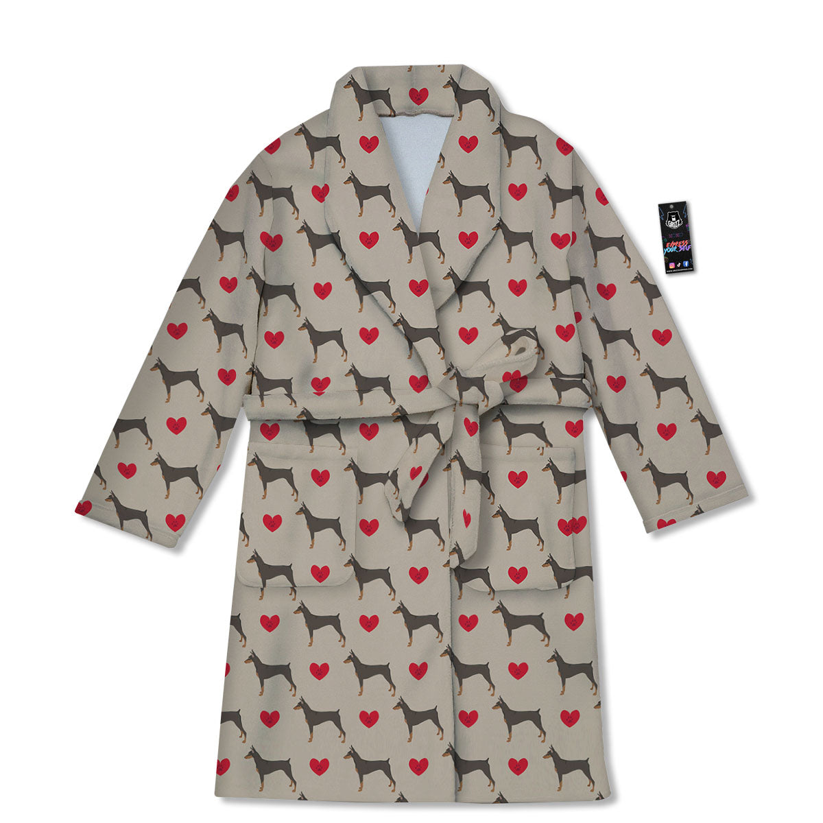 Dobermann Heart Print Pattern Bathrobe-grizzshop