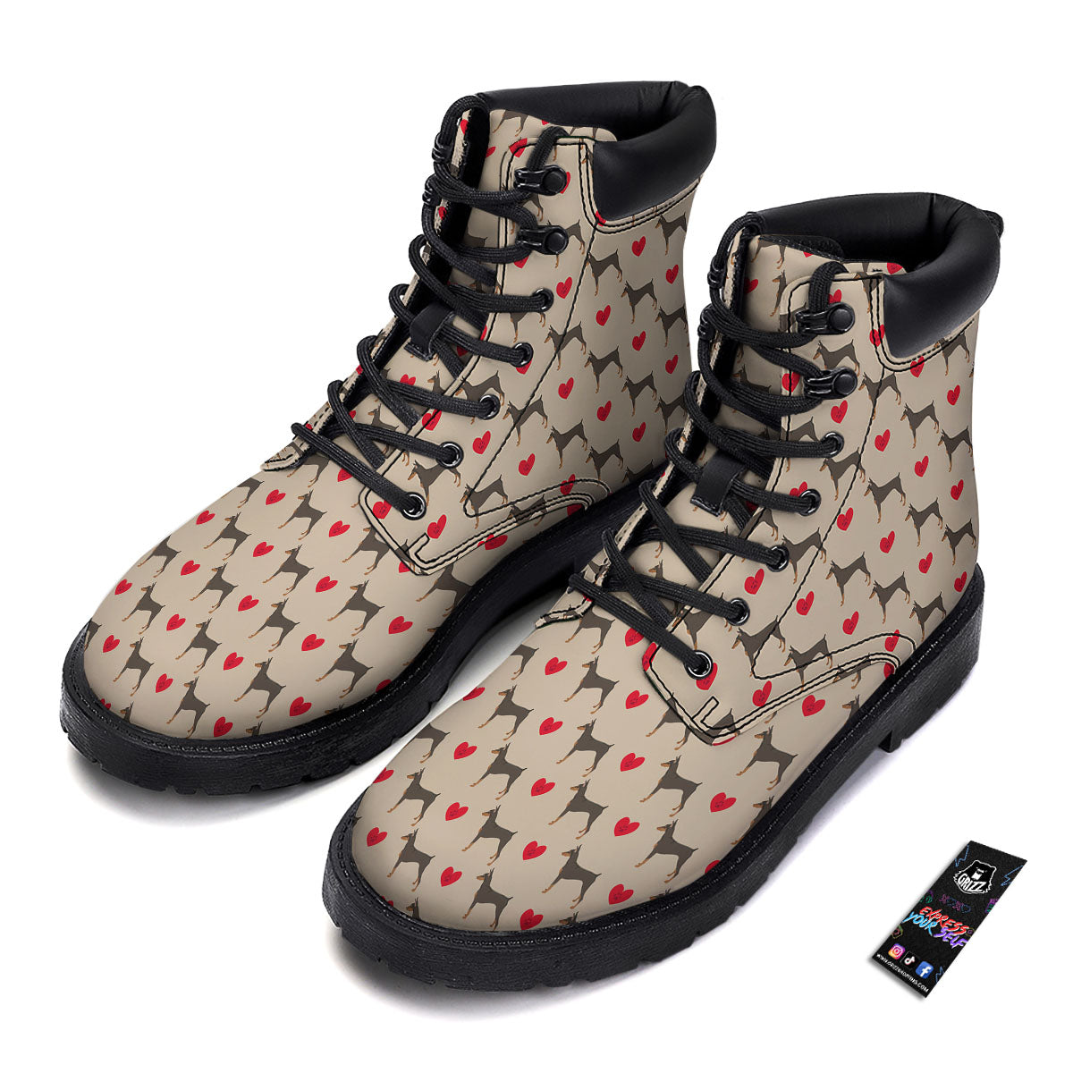 Dobermann Heart Print Pattern Boots-grizzshop