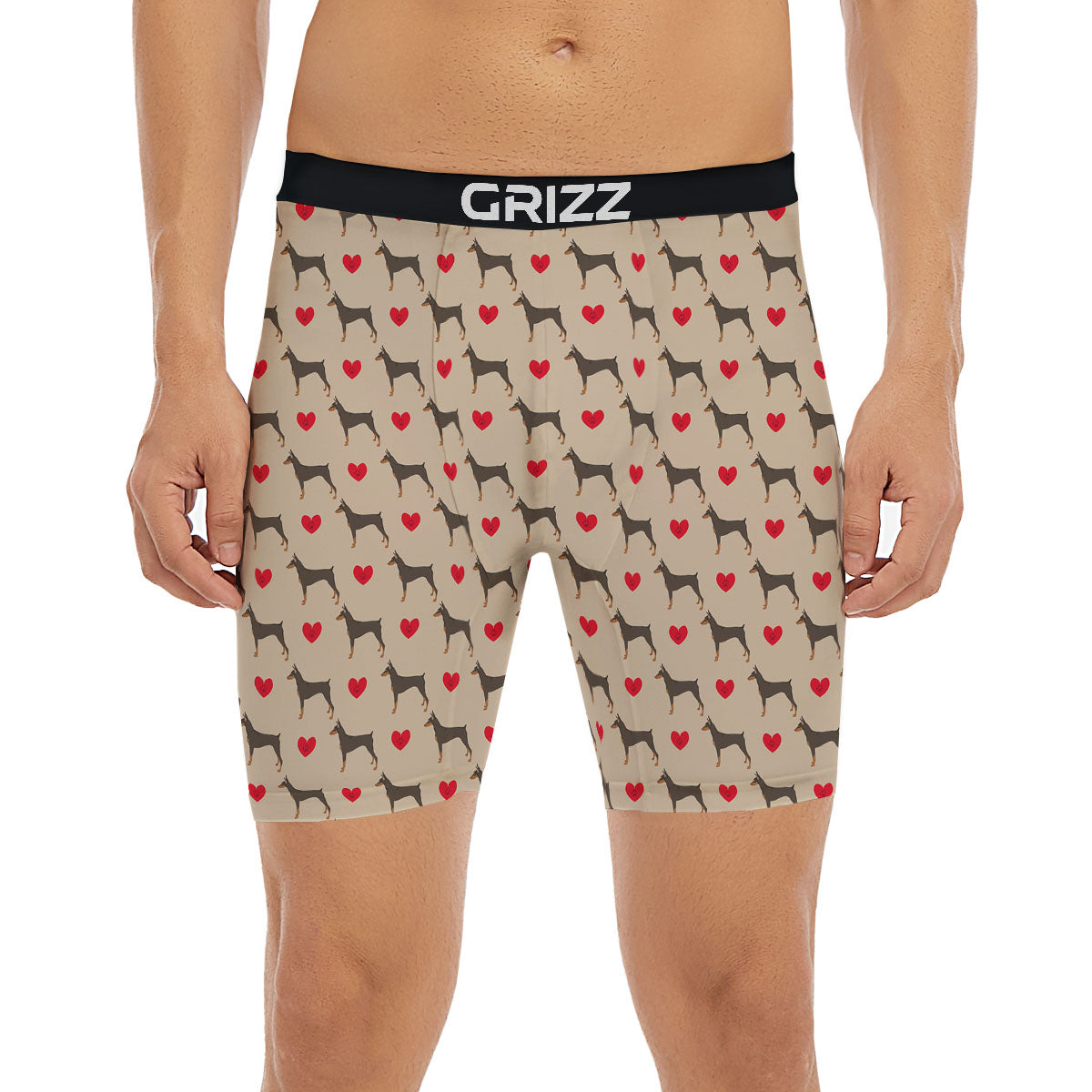 Dobermann Heart Print Pattern Boxer Briefs-grizzshop