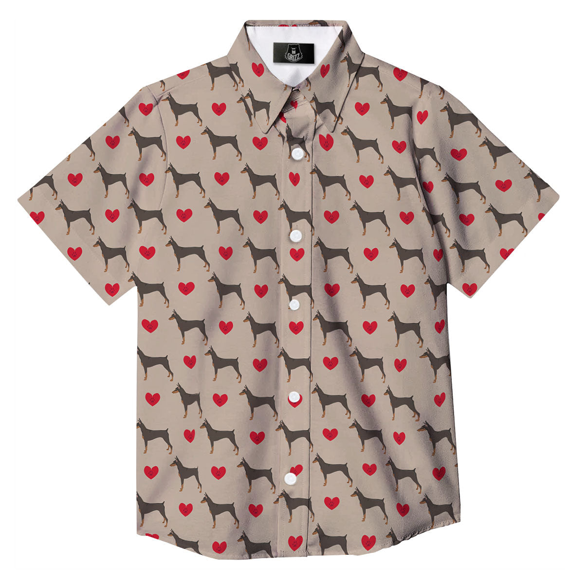Dobermann Heart Print Pattern Button Up Shirt-grizzshop