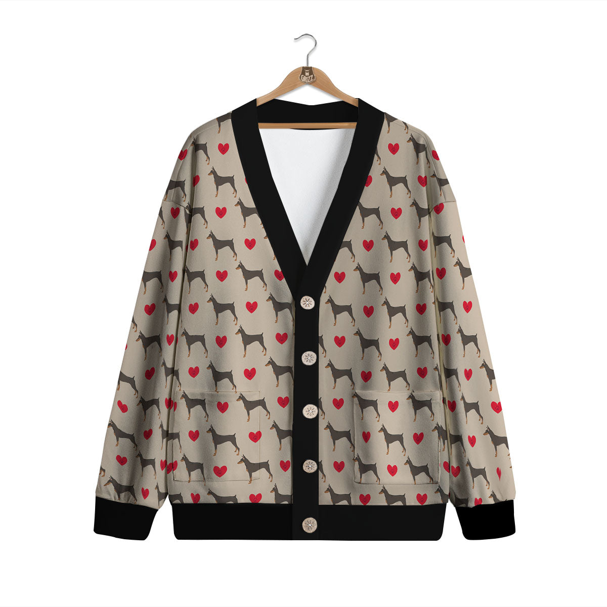 Dobermann Heart Print Pattern Cardigan-grizzshop