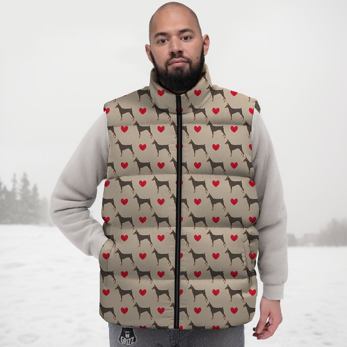 Dobermann Heart Print Pattern Down Vest