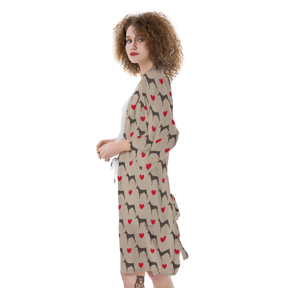 Dobermann Heart Print Pattern Kimono-grizzshop