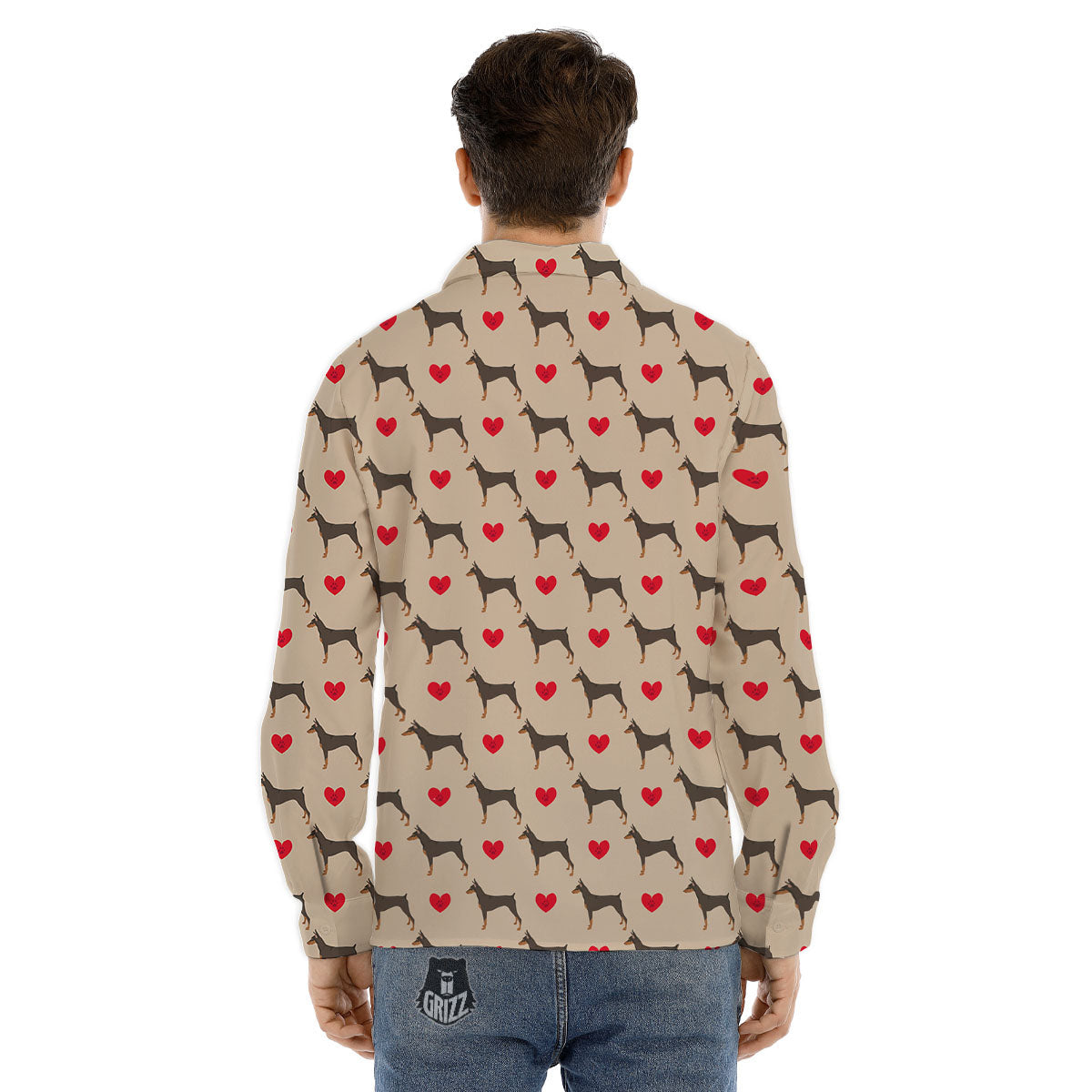 Dobermann Heart Print Pattern Men's Dress Shirts-grizzshop