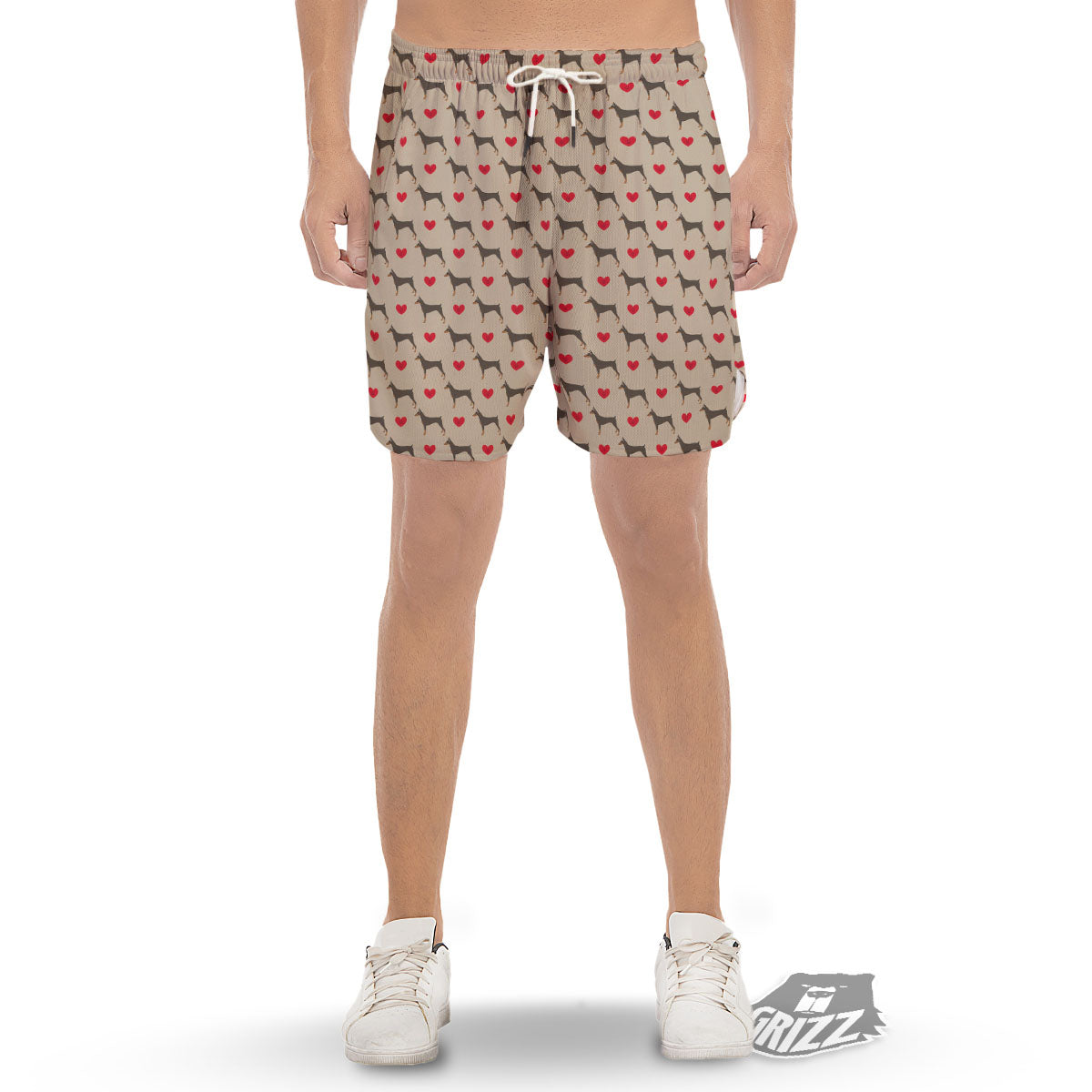 Dobermann Heart Print Pattern Men's Gym Shorts-grizzshop