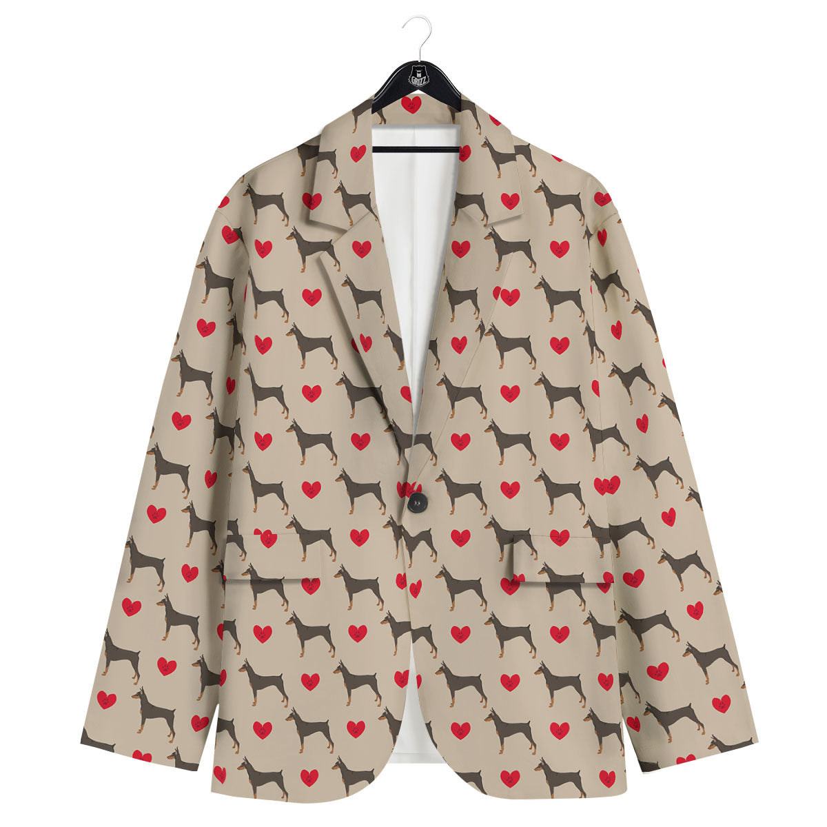 Dobermann Heart Print Pattern Men's Sport Coat-grizzshop