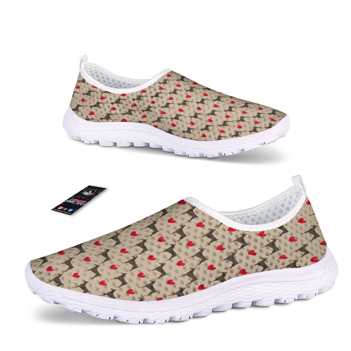 Dobermann Heart Print Pattern Nurse Shoes-grizzshop