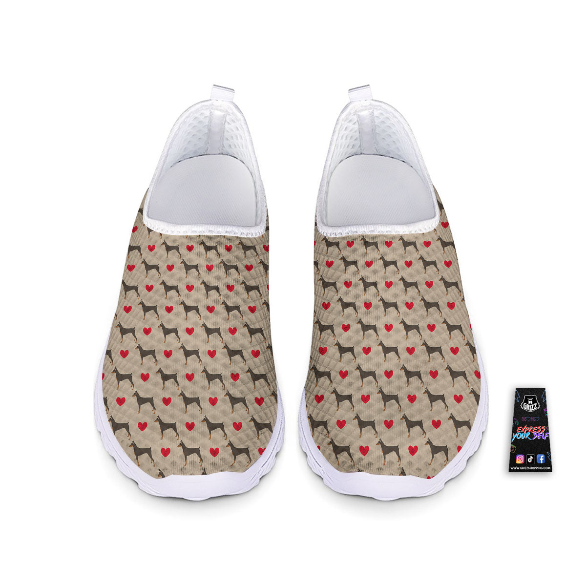 Dobermann Heart Print Pattern Nurse Shoes-grizzshop