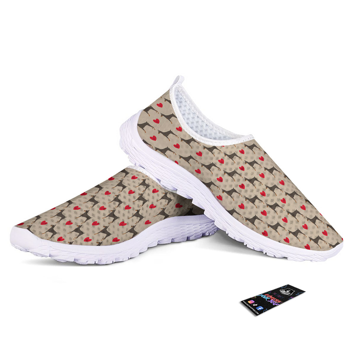 Dobermann Heart Print Pattern Nurse Shoes-grizzshop