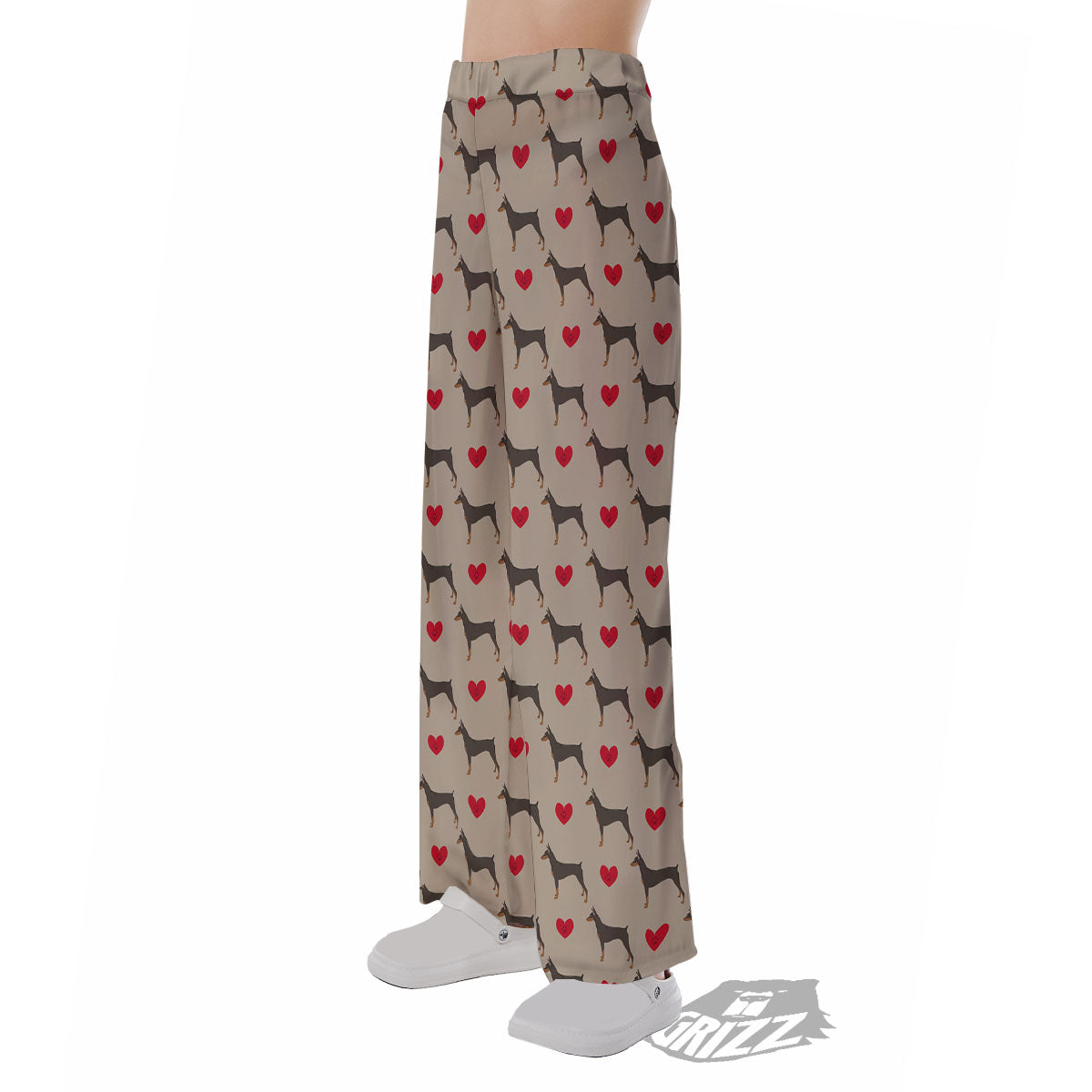 Dobermann Heart Print Pattern Pajama Pants-grizzshop