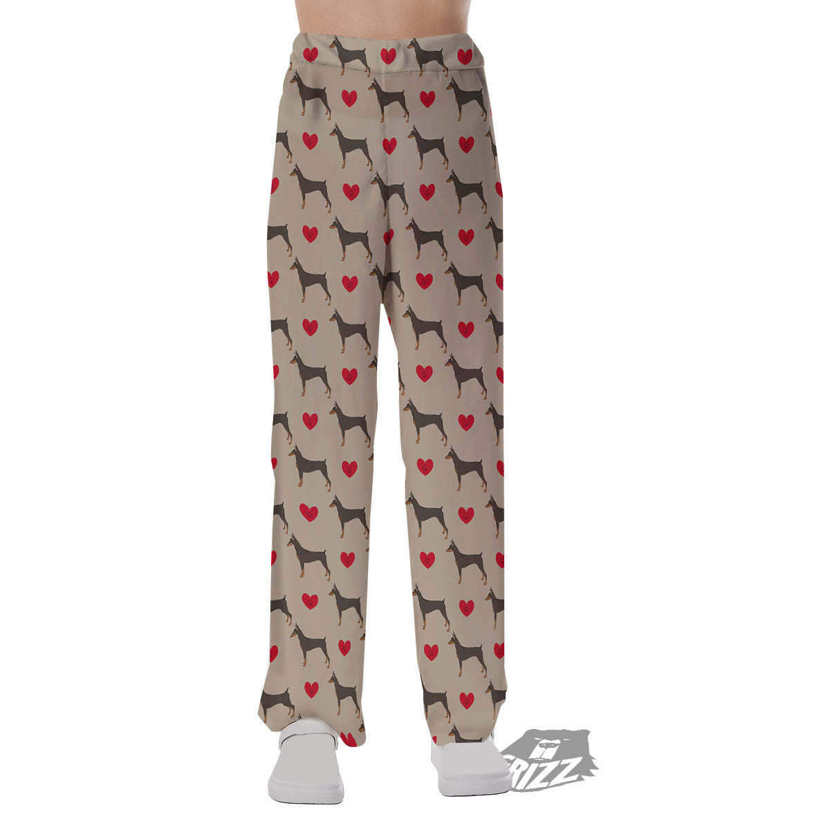 Dobermann Heart Print Pattern Pajama Pants-grizzshop