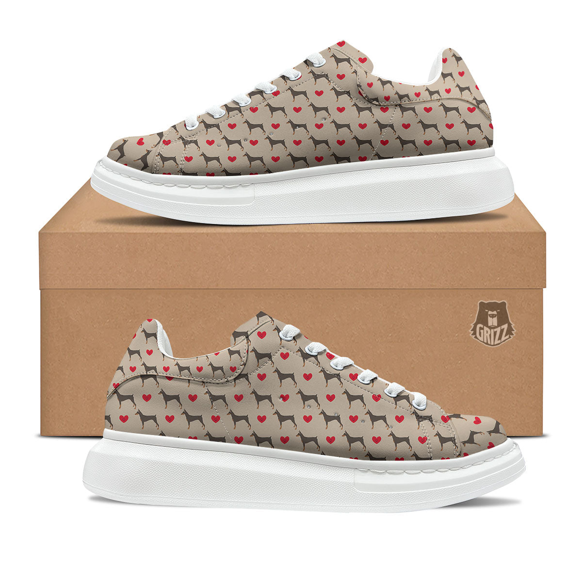 Dobermann Heart Print Pattern Platform Shoes-grizzshop