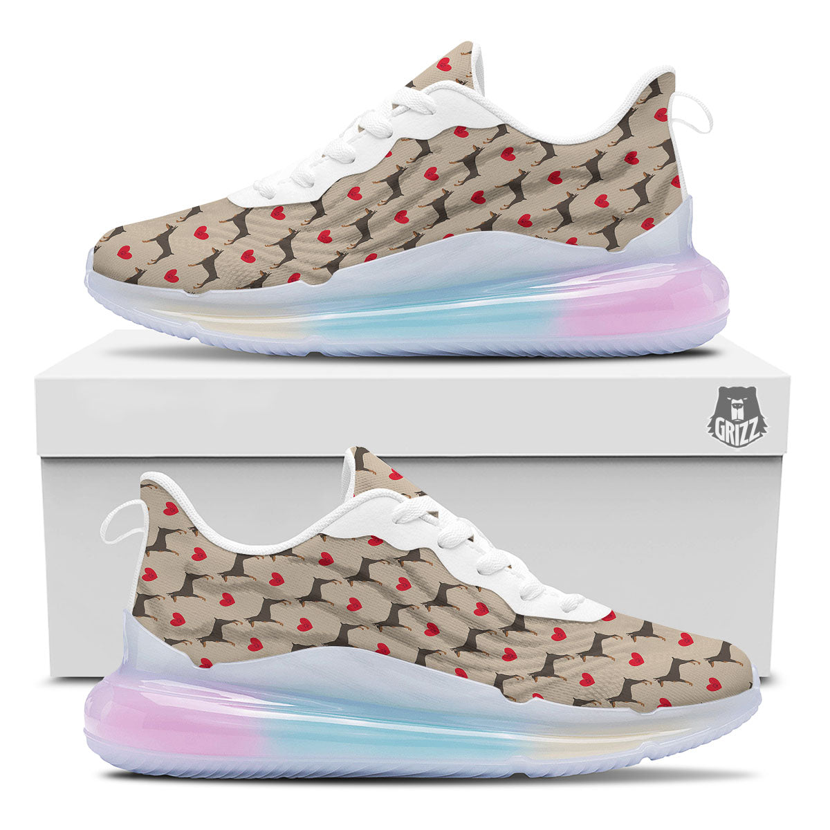 Dobermann Heart Print Pattern Running Sneakers-grizzshop