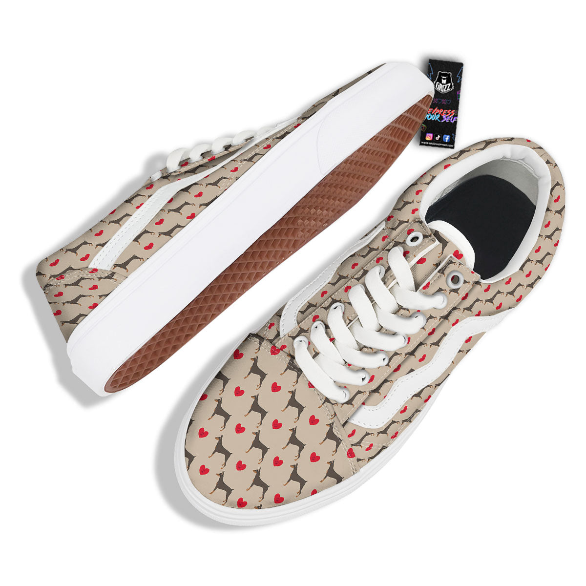 Dobermann Heart Print Pattern Skate Shoes-grizzshop