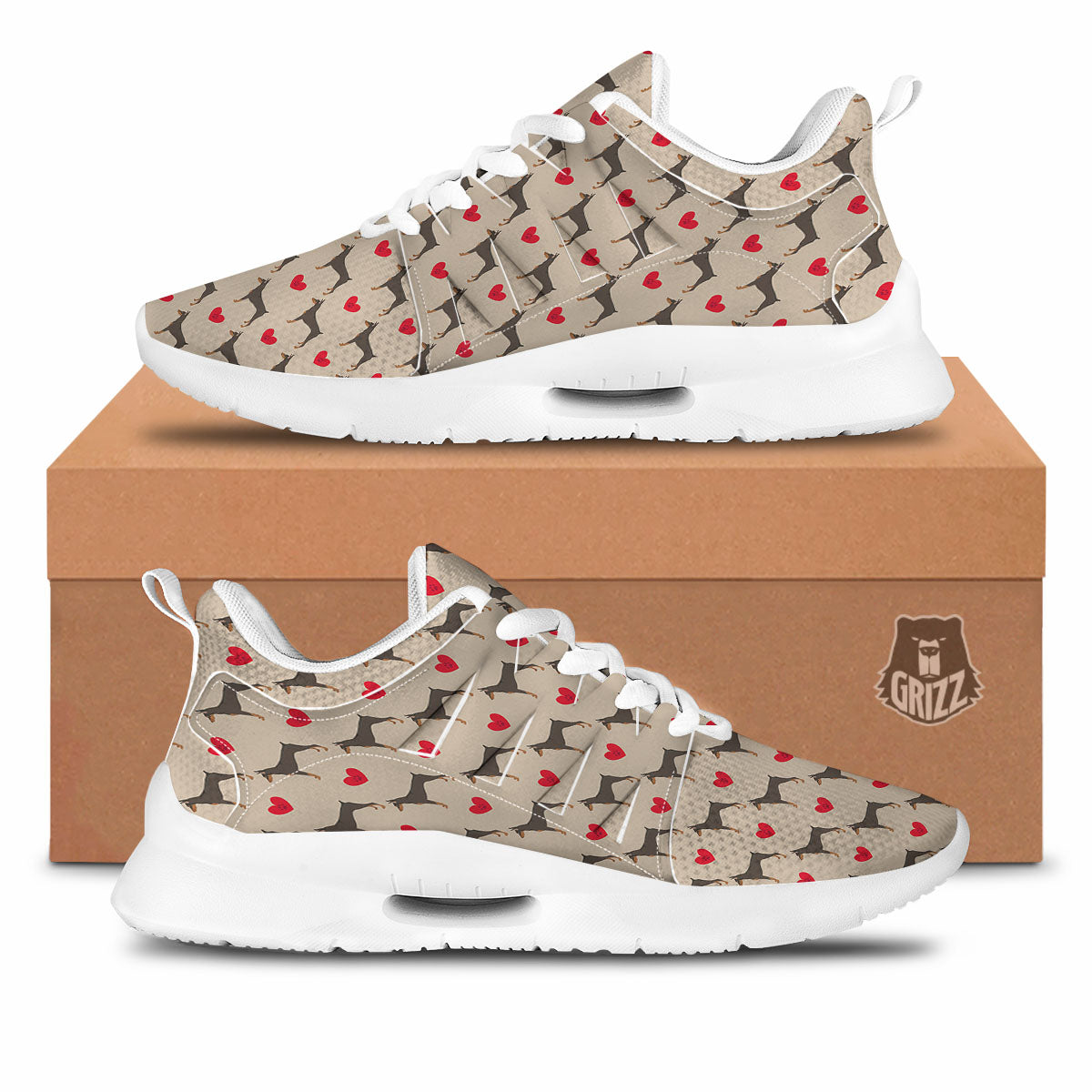 Dobermann Heart Print Pattern Tennis Shoes-grizzshop