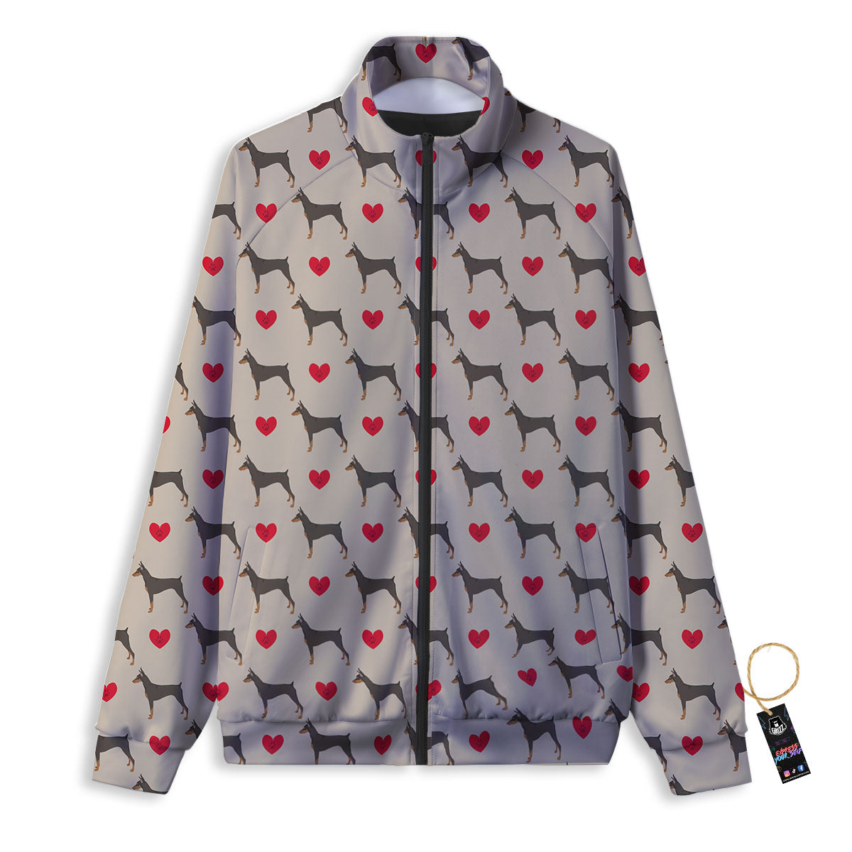 Dobermann Heart Print Pattern Track Jacket-grizzshop