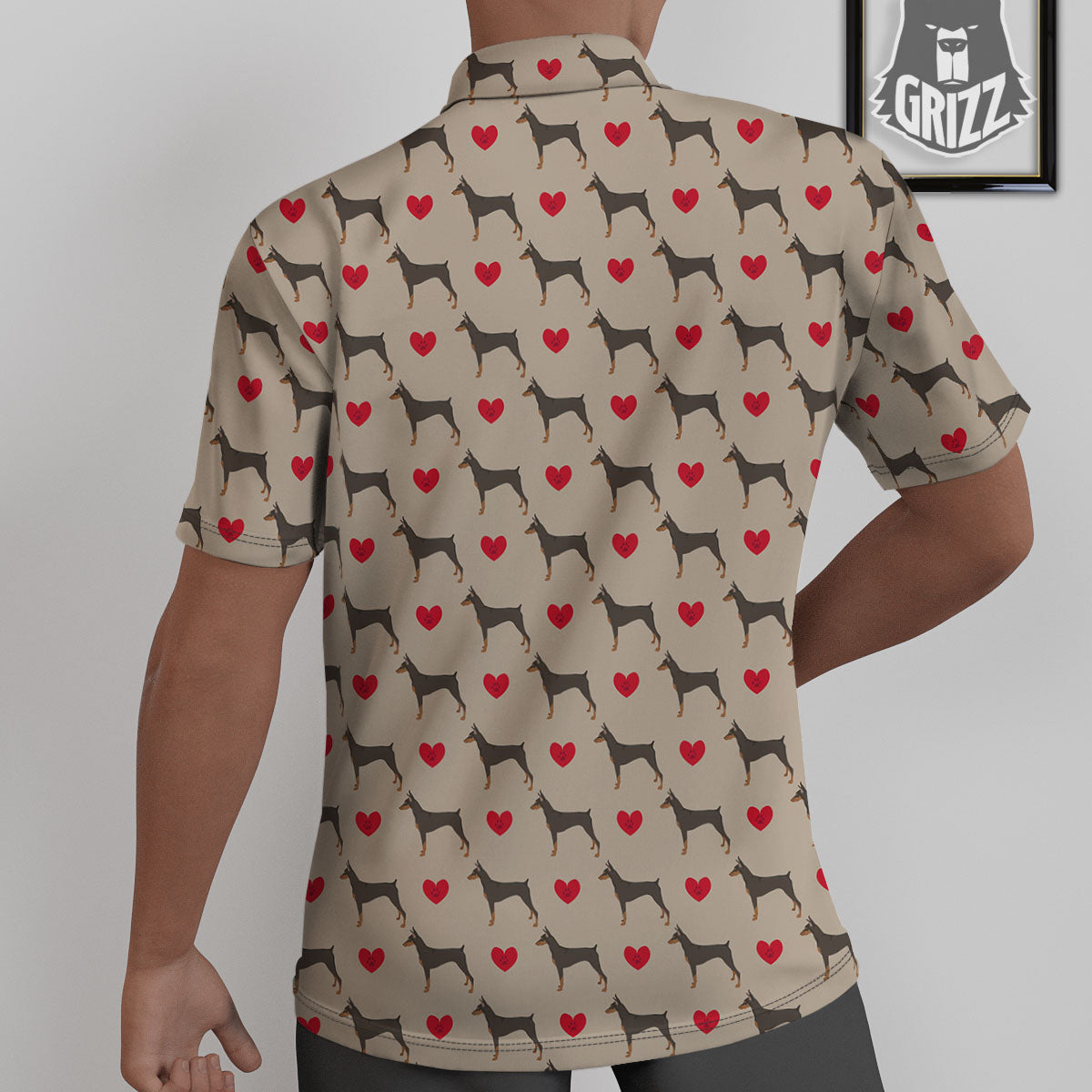 Dobermann Heart Print Pattern Untucked Shirts-grizzshop