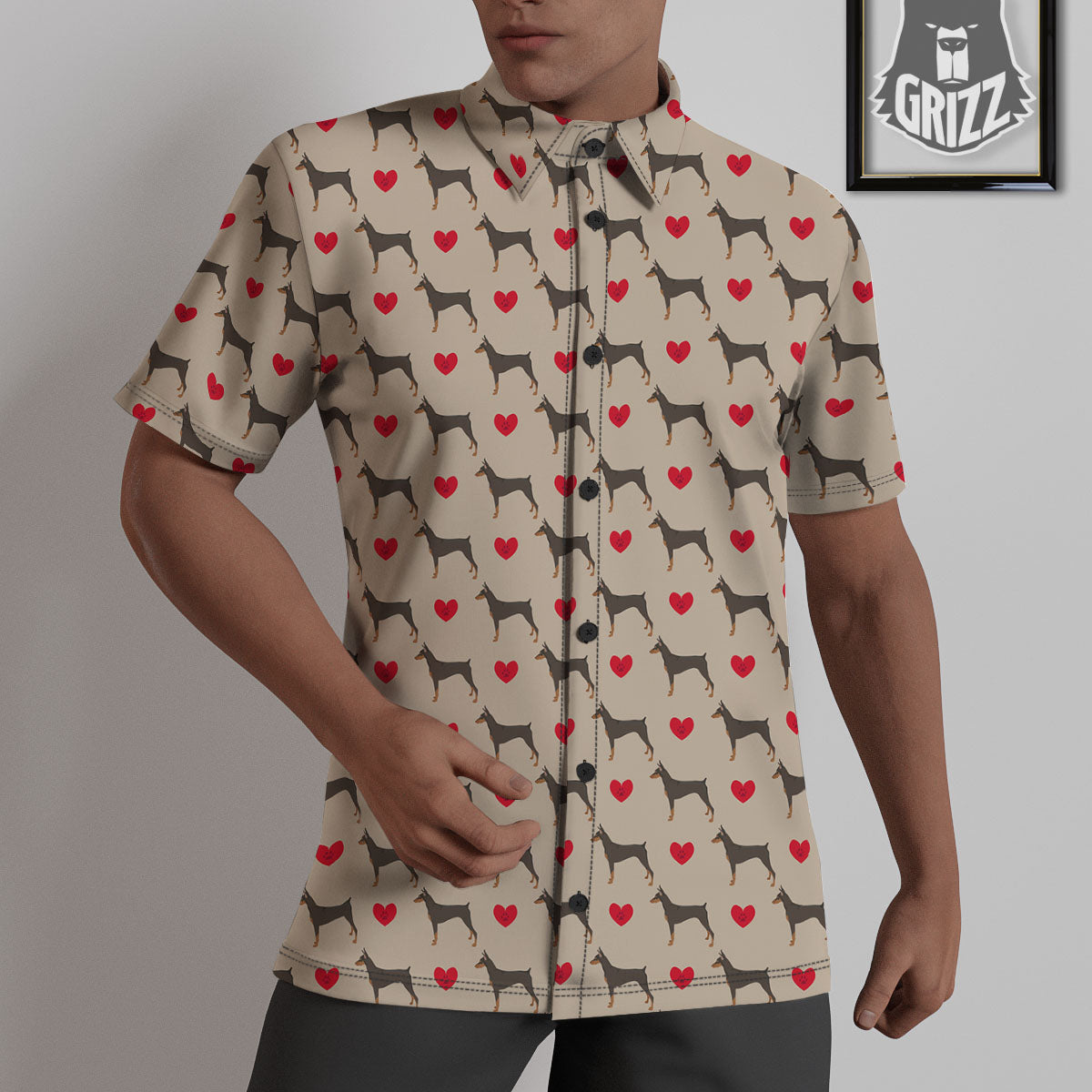 Dobermann Heart Print Pattern Untucked Shirts-grizzshop