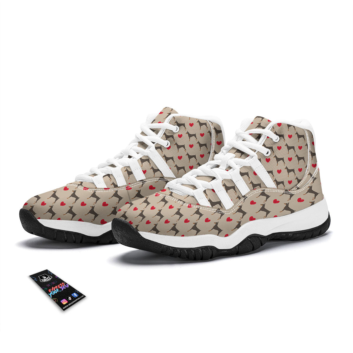 Dobermann Heart Print Pattern White Bball Shoes-grizzshop